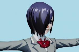 Touka Kirishima Tokyo-Ghoul, girl, female, woman, people, human, xna, characters, rigged